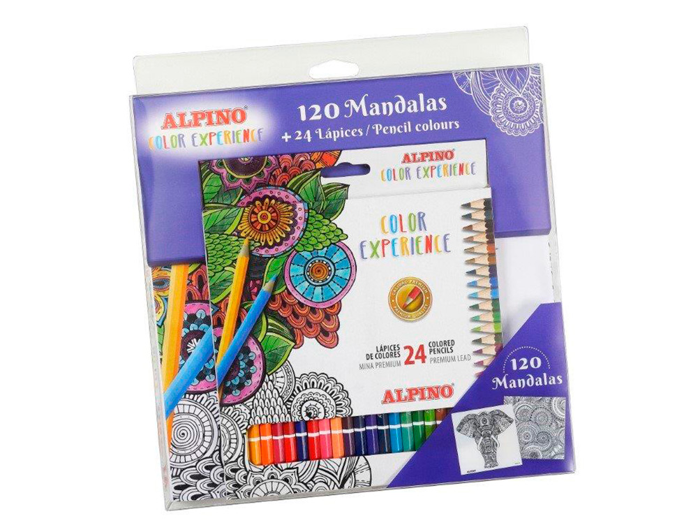 Set de dibujo alpino color experience 24 lapices de colores y libro de 120 mandalas