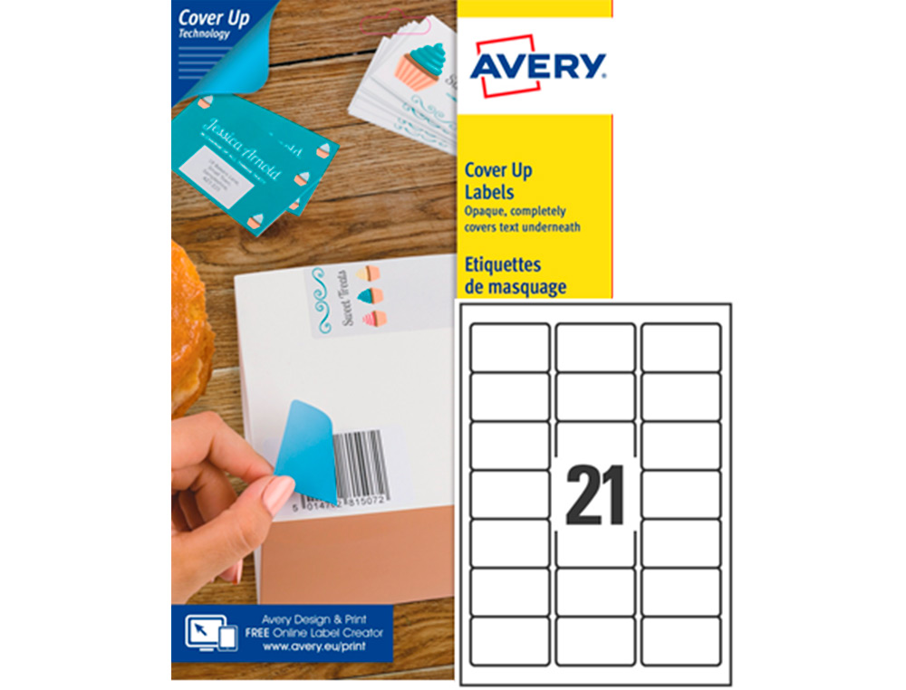 ETIQUETA ADHESIVA AVERY PERMANENTE PARA IMPRESORA LASER BLANCA 63,5X38,1 MM CAJA DE 525 UNIDADES
