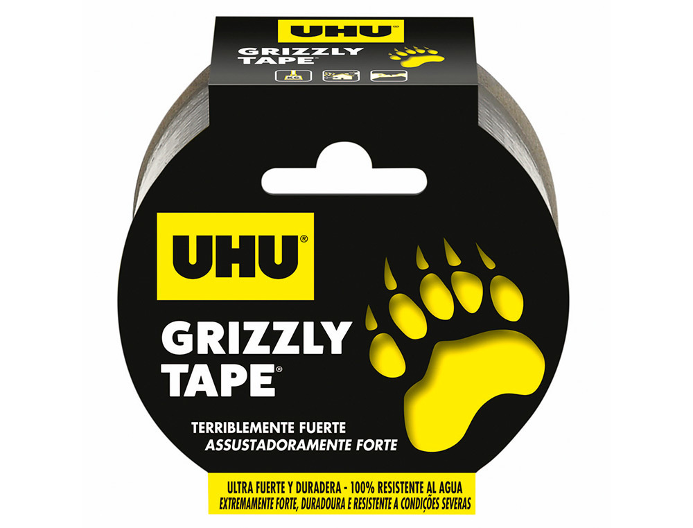 CINTA ADHESIVA UHU AMERICANA GRIZZLY TAPE ULTRAFUERTE COLOR PLATA 25 MT X 48 MM