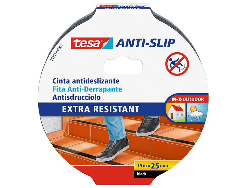 Cinta antideslizante adhesiva tesa uso interior / exterior color negro 15 mt x 25 mm