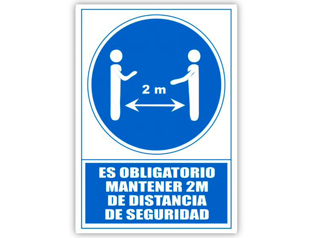 Pictograma archivo 2000 obligatorio mantener 2 m de distancia de seguridad pvc color azul 210x297 mm