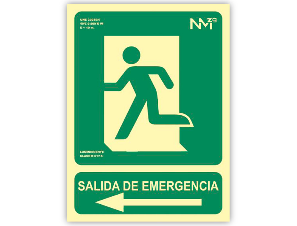 Pictograma archivo 2000 salida de emergencia izquierda pvc verde luminiscente 160x320 mm