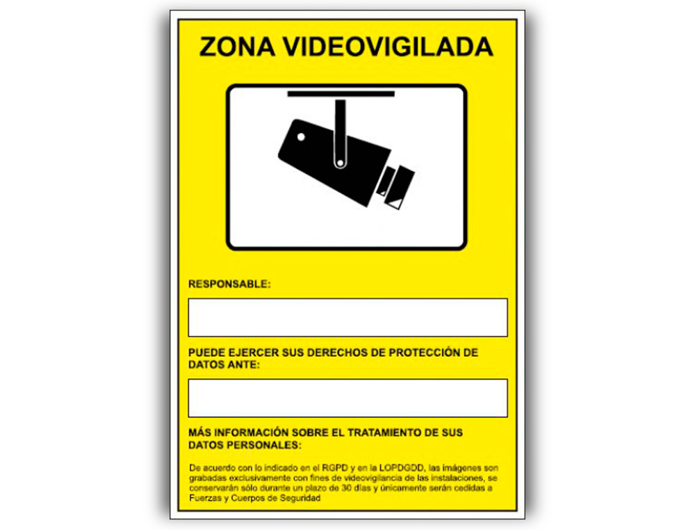 Pictograma archivo 2000 camaras de vigilancia en grabacion las 24 horas pvc amarillo luminiscente 210x297