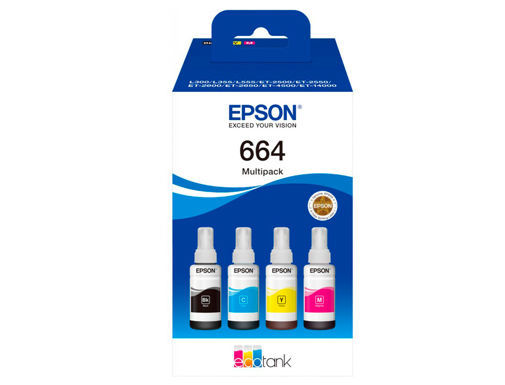 Ink-epson /664 4 clr multipack (bk / c / m / y) ecotank l300 / l355 / l555 / et-2500 / et-2550 / et-2600 /