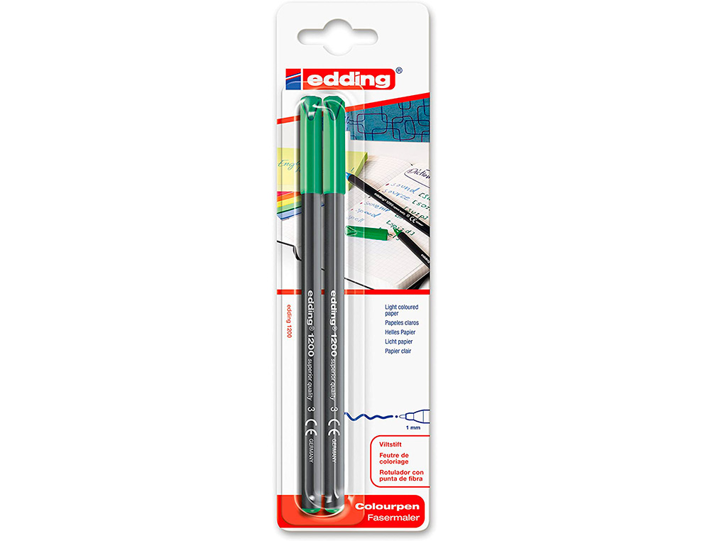 Rotulador edding punta fibra 1200 verde n.4 punta redonda 0.5 mm blister de 2 unidades