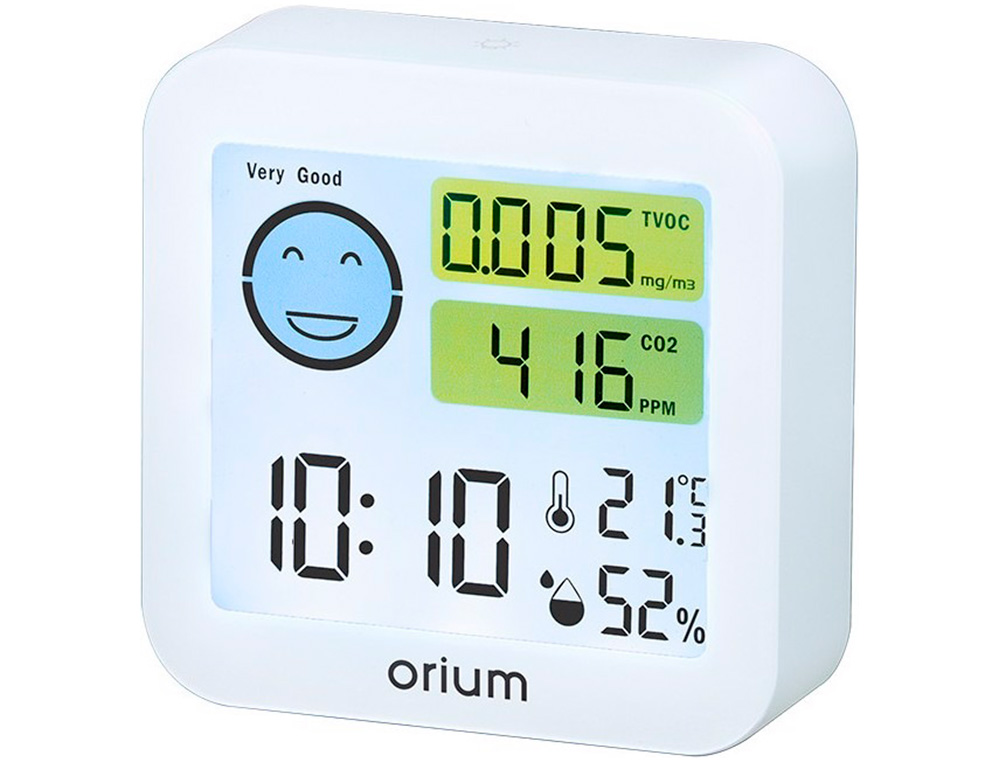 Medidor de aire orium quaelis 20 medidor de co2 y cov superficie 30 m2 pantalla lcd color blanco 8x2,5 x 8 cms