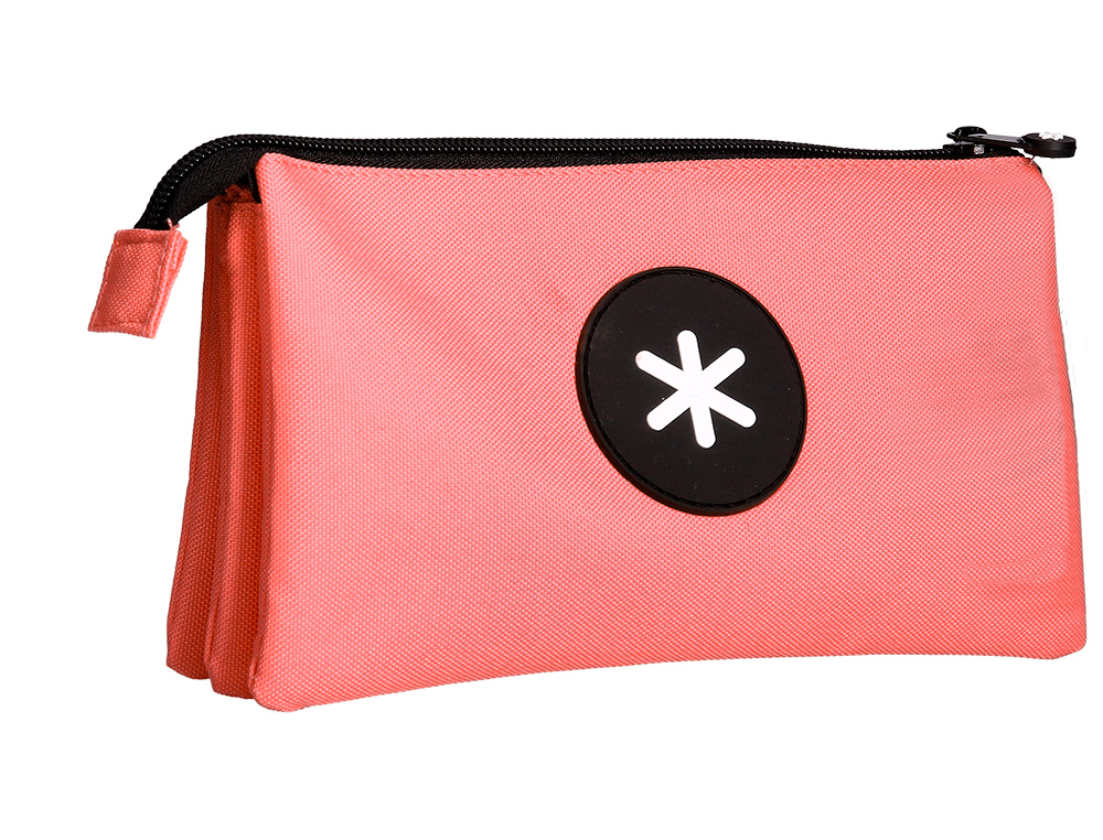 Bolso escolar portatodo antartik triple cremallera color coral 220x30x120 mm