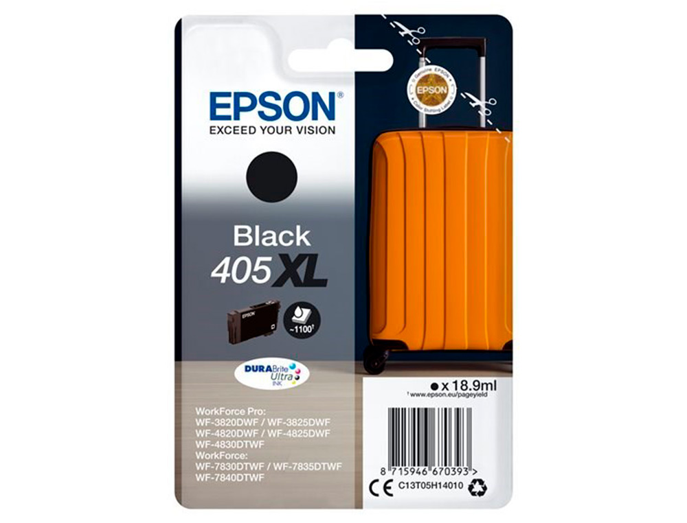 Ink-jet epson 405 xl wf-3820dwf / wf-4820dwf / wf-7830dtwf / wf-7840dtwf alta capacidad negro