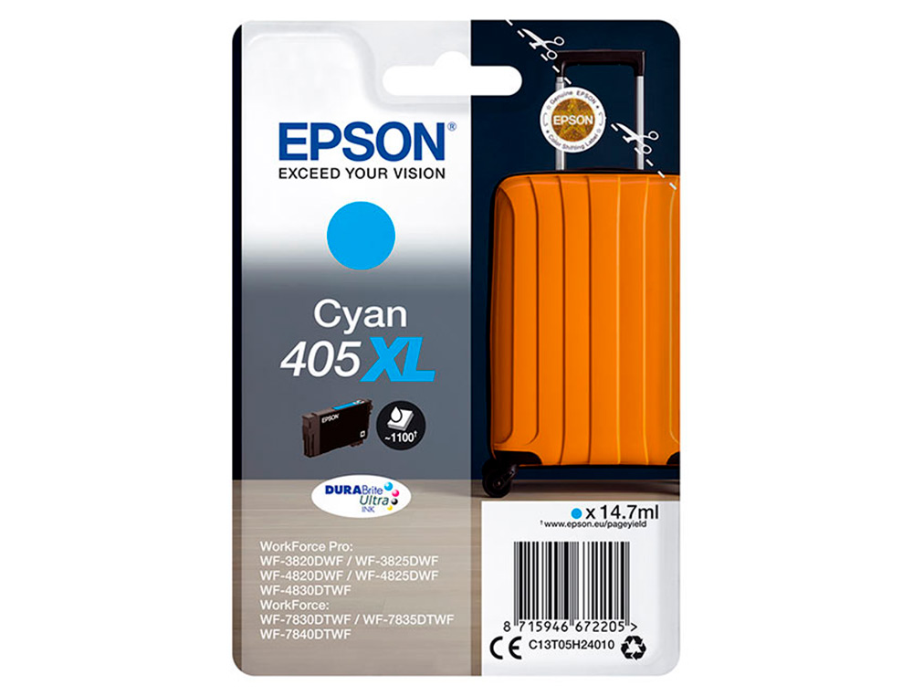 Ink-jet epson 405 xl wf-3820dwf / wf-4820dwf / wf-7830dtwf / wf-7840dtwf alta capacidad cian