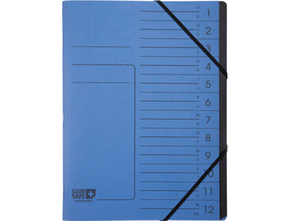 Carpeta exacompta clean safe clasificadora 12 departamentos din a4 con gomas carton azul