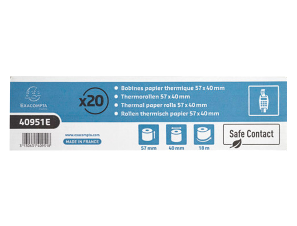ROLLO SUMADORA EXACOMPTA SAFE CONTACT TERMICO 57 MM X 40 MM 52 G/M2