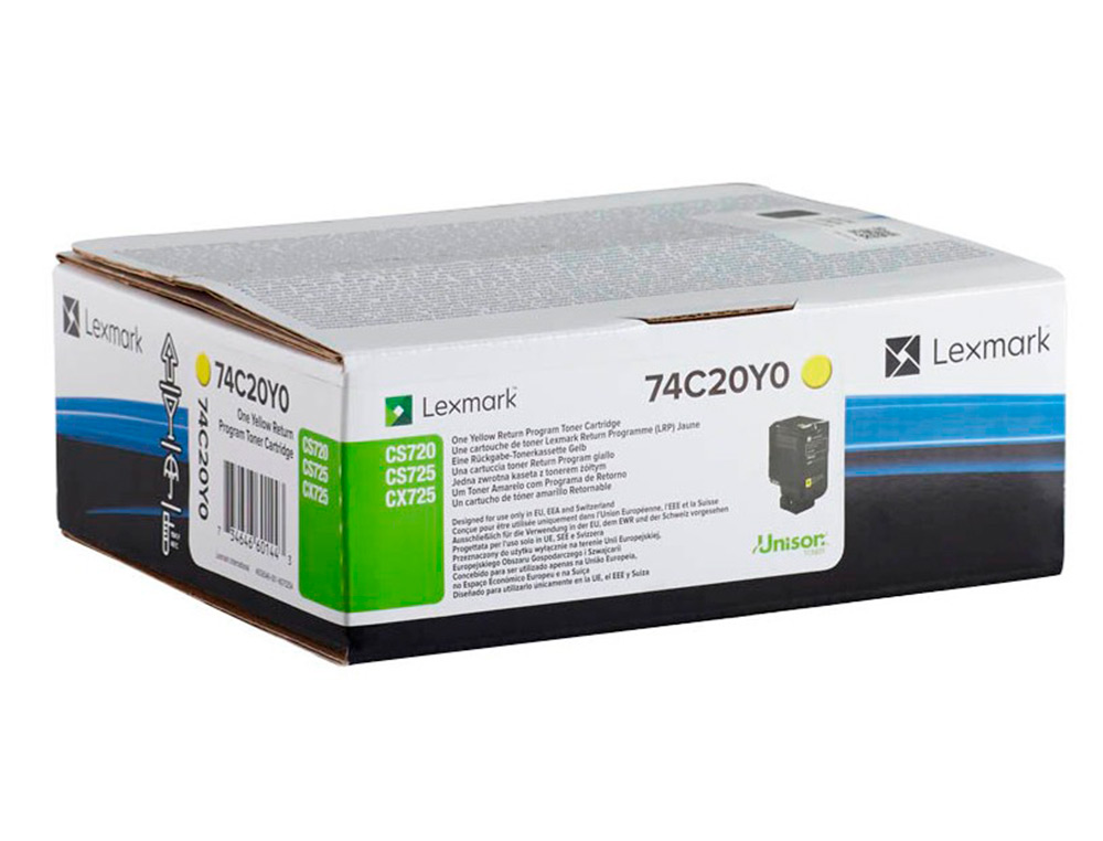 Toner lexmark laser 74c20y0 cx725de / cs720de / cs725de amarillo 3000 paginas