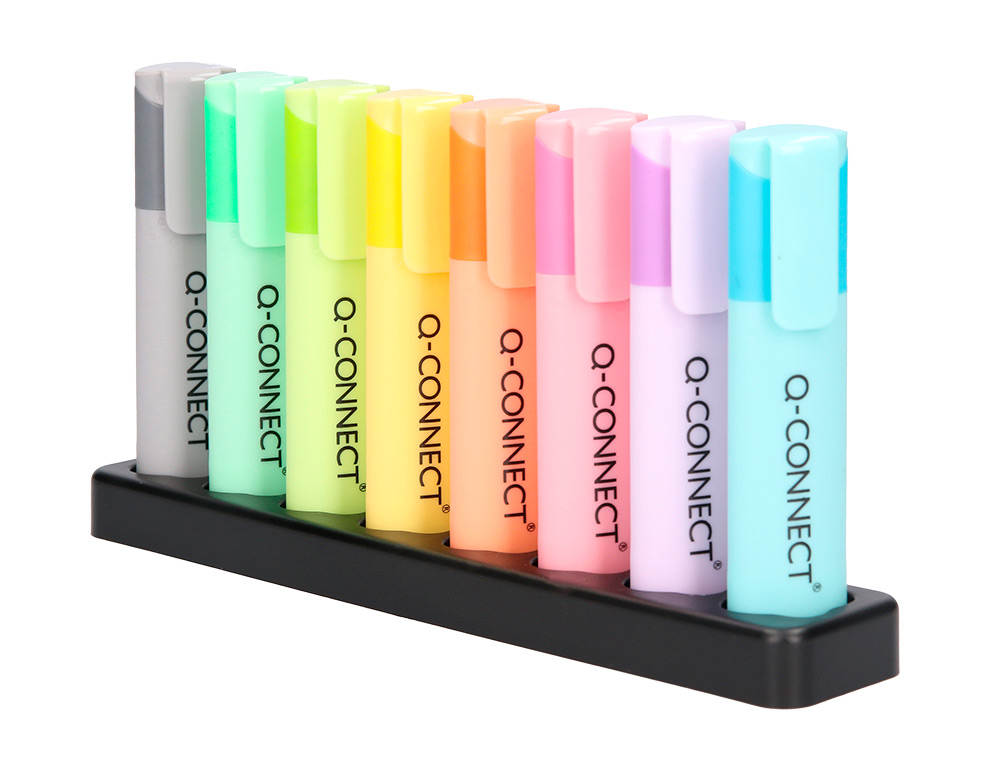 Rotulador q-connect fluorescente pastel punta biselada estuche de sobremesa 8 colores surtidos