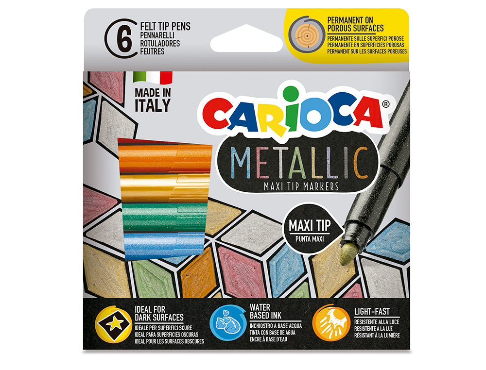 Rotulador carioca metallic punta maxi 6 mm caja de 6 colores surtidos