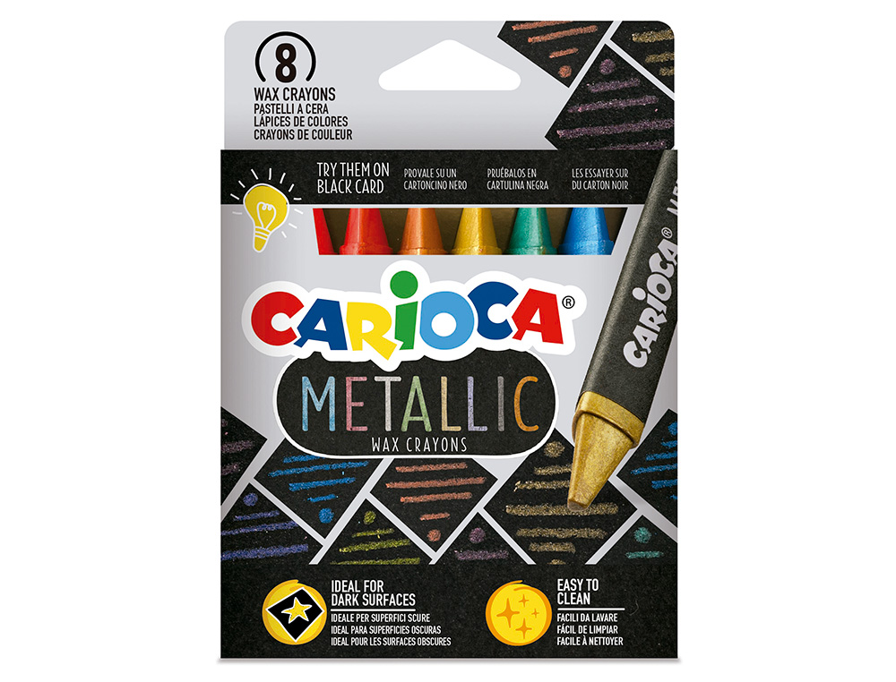 Lapices cera carioca metallic triangular caja de 8 unidades colores surtidos