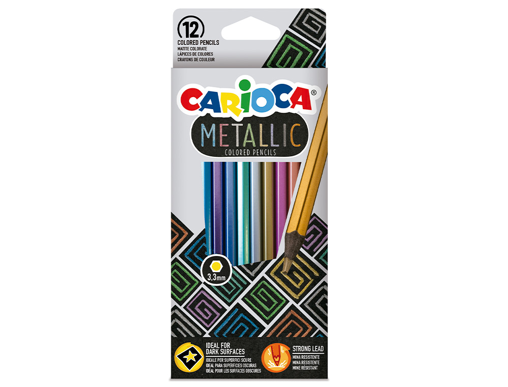 Lapices de colores carioca metallic hexagonal mina 3,3 mm caja de 12 colores surtidos