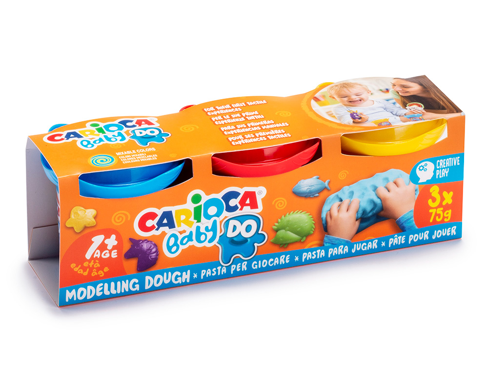 PASTA DE MODELAR CARIOCA BABY DOUGH BOTE 75 G SET DE 3 COLORES SURTIDOS