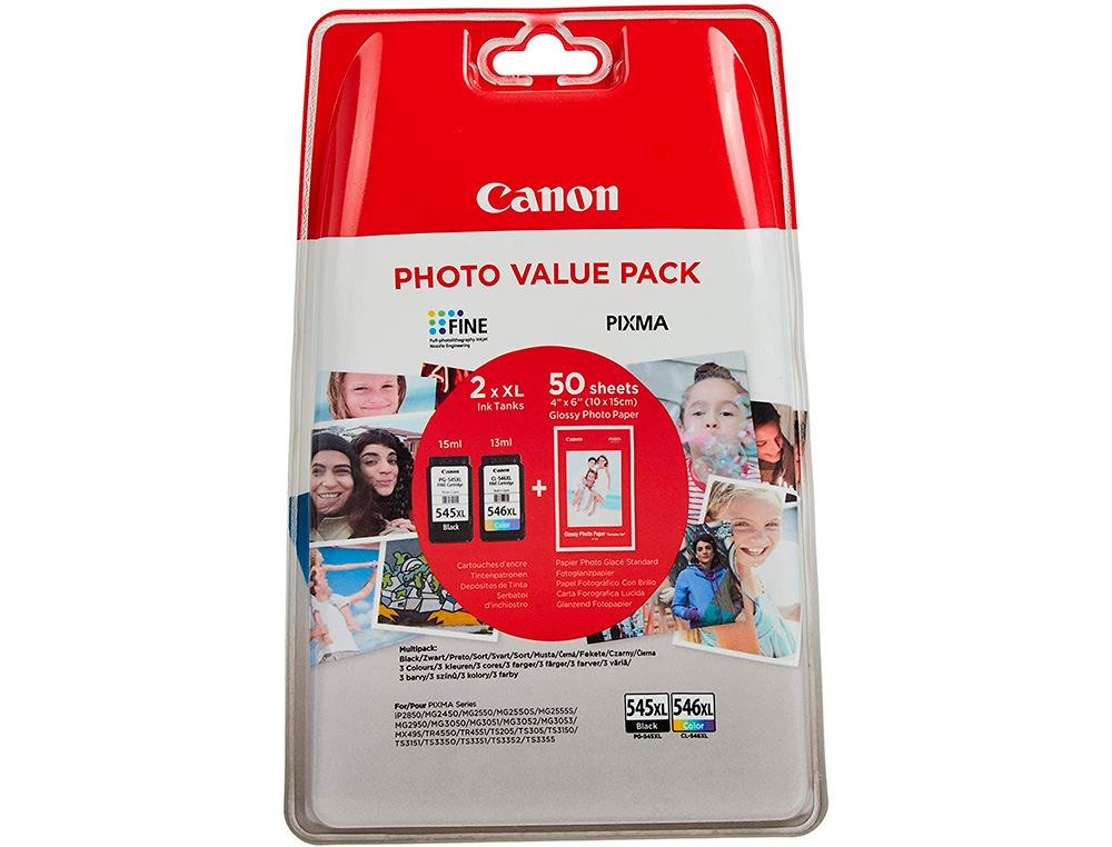 Ink-jet canon photo value pack negro color pg-545xl + cl546xl + 50 hojas pixma mg2450 / 2550