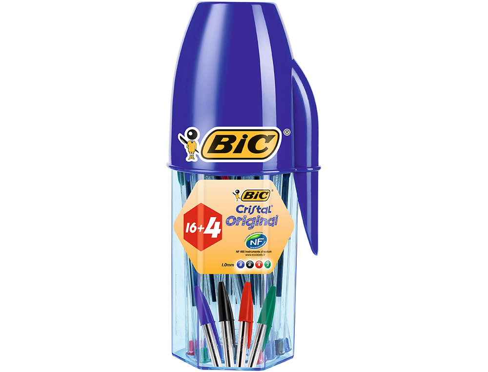 Boligrafo bic cristal mega tubo 16+4 unidades colores surtidos 8 azules / 5 negros / 4 rojos/ 3 verdes