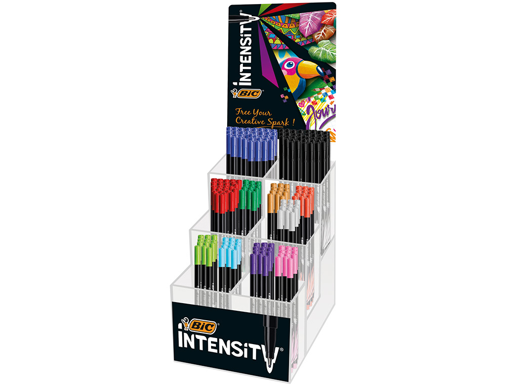 Rotulador bic intensity fine punta de fibra 0,4 mm expositor 192 unidades colores surtidos 160x130x345 mm