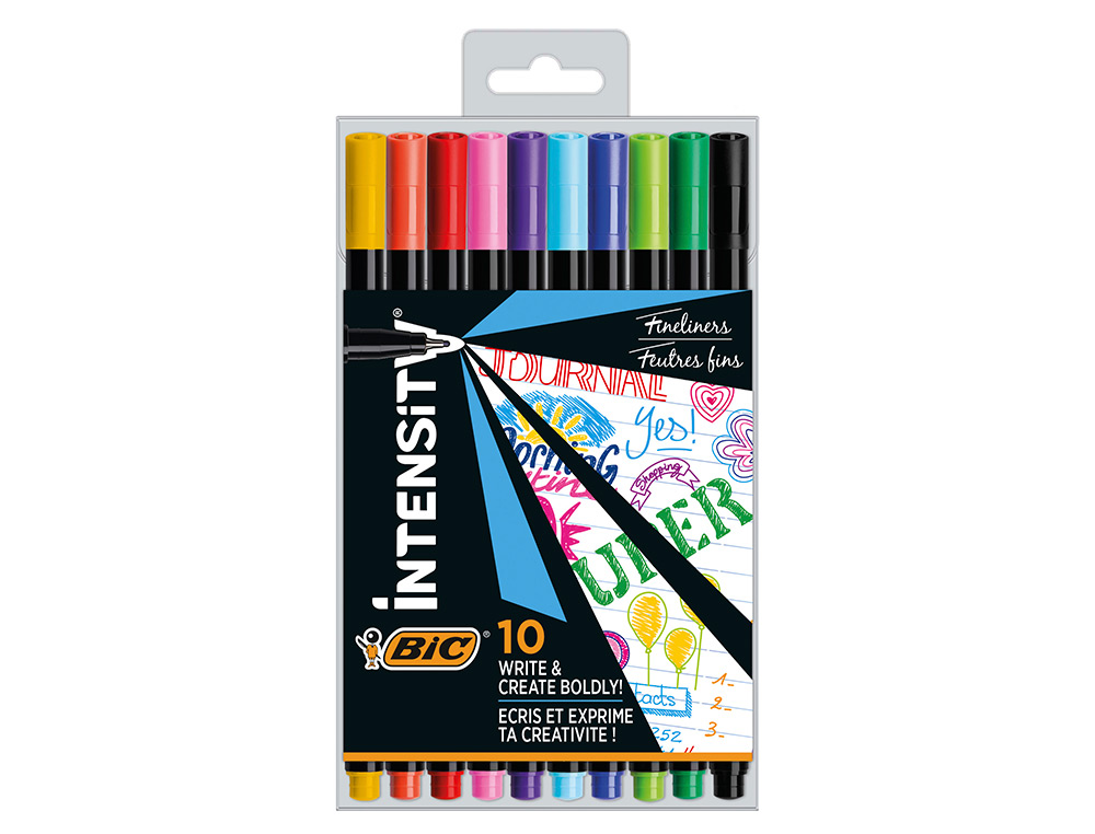 Rotulador bic intensity fine punta de fibra 0,4 mm blister de 10 unidades colores surtidos