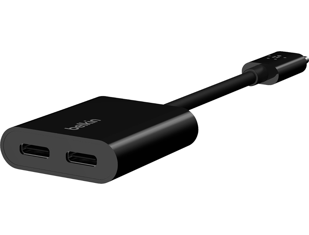 Adaptador belkin f7u081btblk usb-c de audio y carga color negro