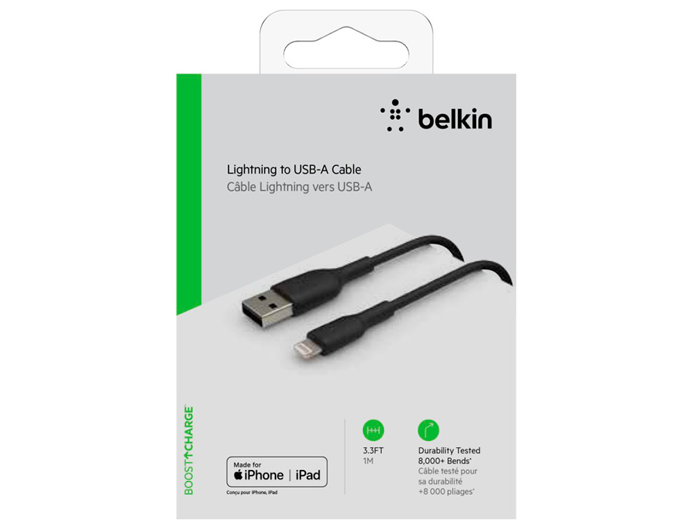 Cable belkin caa001bt1mbk lightning a usb-a boost charge longitud 1 m color negro