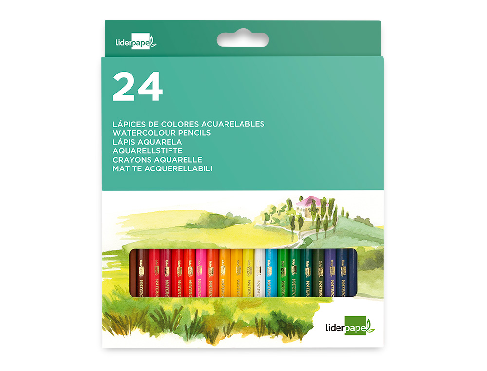 Lapices de colores acuarelables liderpapel caja de 24 unidades colores surtidos