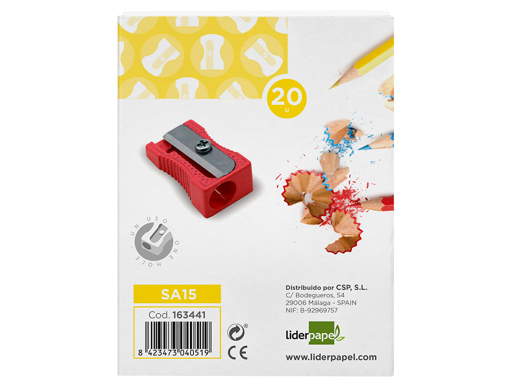 SACAPUNTAS LIDERPAPEL METALICO CUÑA 1 USO COLOR ROJO