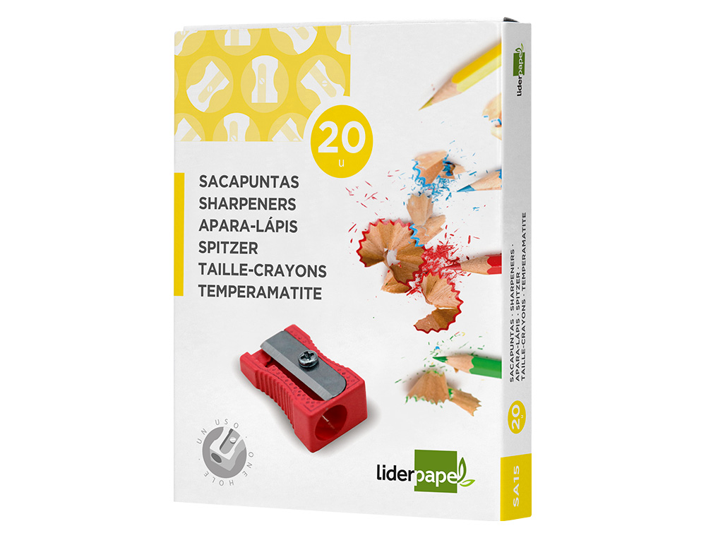 SACAPUNTAS LIDERPAPEL METALICO CUÑA 1 USO COLOR ROJO
