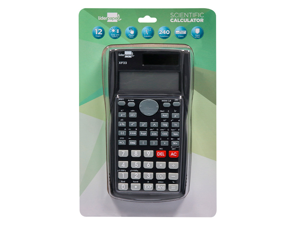 Calculadora liderpapel cientifica xf33 12 digitos 240 funciones con tapa solar y pilas color negro 1
