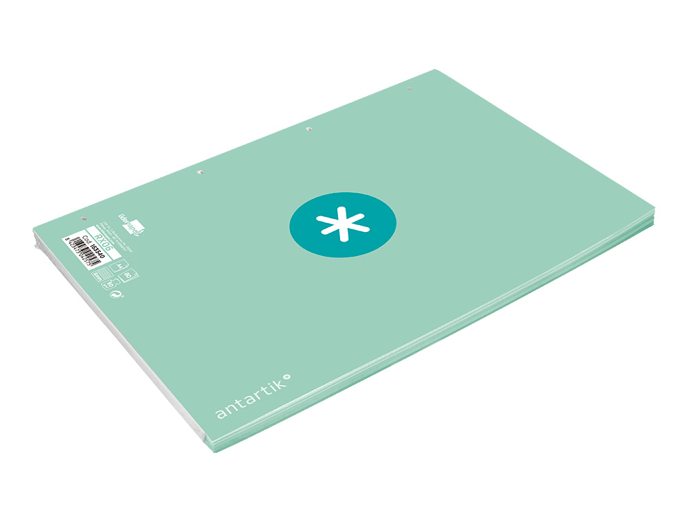 RECAMBIO A4 ANTARTIK 80 HOJAS 90G/M2 CUADRO 5 MM 4 TALADROS 1 BANDA MARCO COLOR MENTA