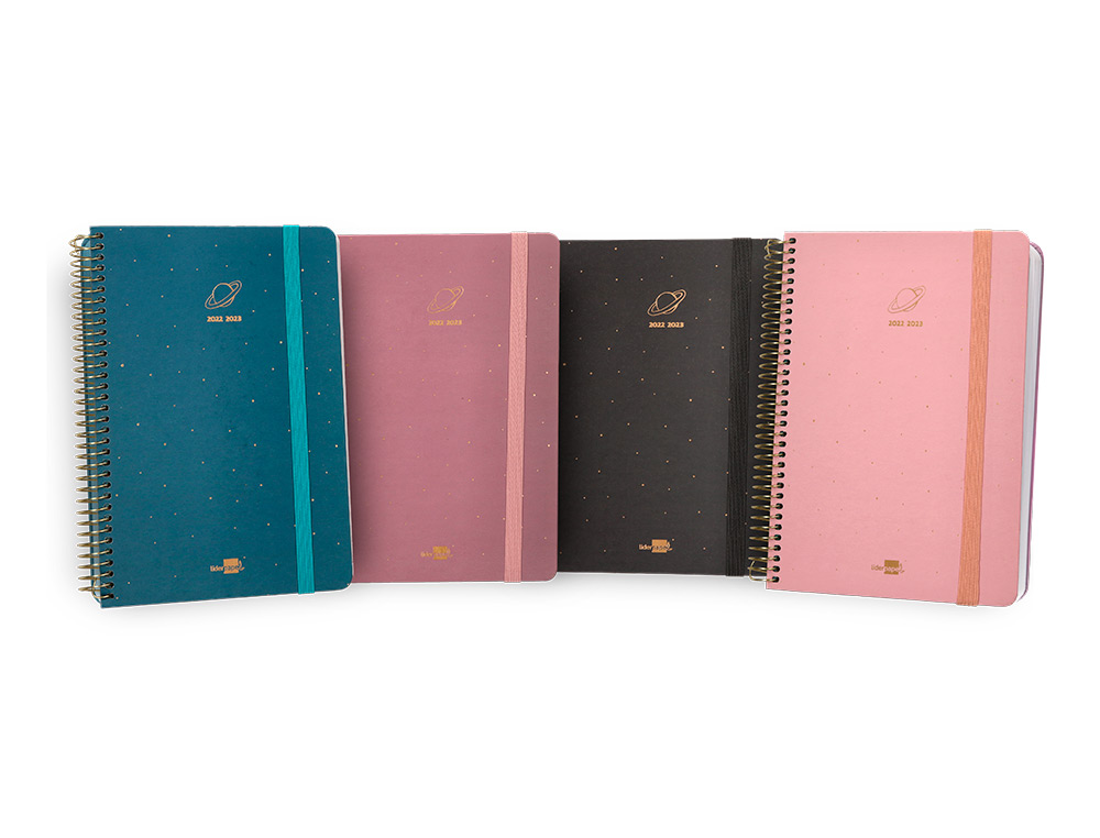 Agenda escolar liderpapel curso 22-23 college classic planet mini bilingue dia pagina carton forrado