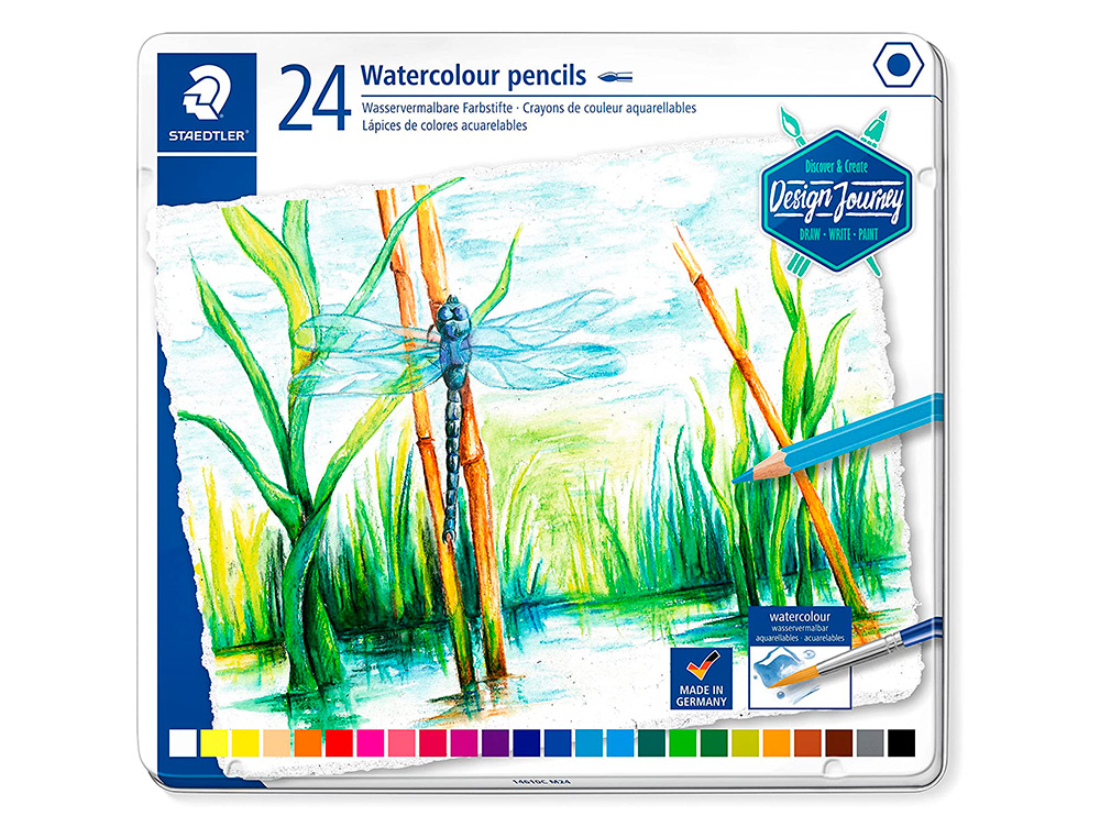 Lapices de colores staedtler acuarelables caja metal de 24 unidades colores surtidos