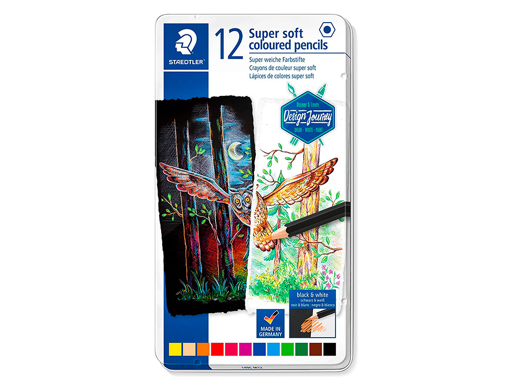 Lapices de colores staedtler super soft caja metal de 12 colores surtidos