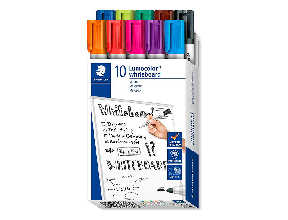 Rotulador staedtler lumocolor 351 para pizarra blanca punta redonda 2 mm recargable caja de 10 unida