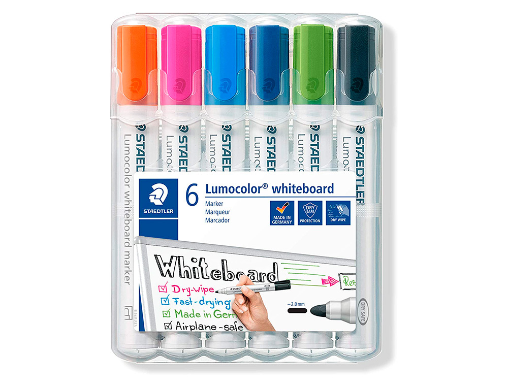 Rotulador staedtler lumocolor 351 para pizarra blanca punta redonda 2 mm recargable estuche 6 unidad