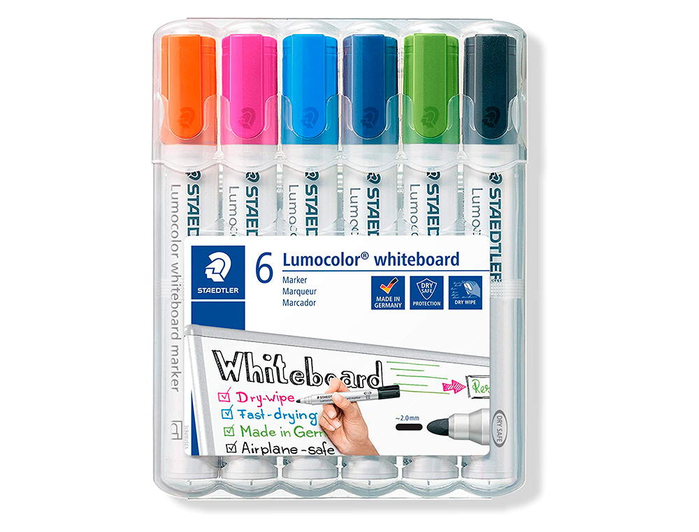 Rotulador staedtler lumocolor 351 para pizarra blanca punta redonda 2 mm recargable estuche 6 unidades colores