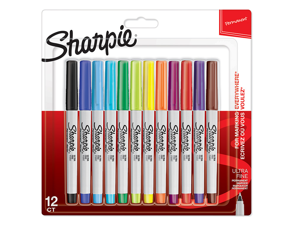 Rotulador sharpie permanente ultrafino blister 12 unidades colores surtidos