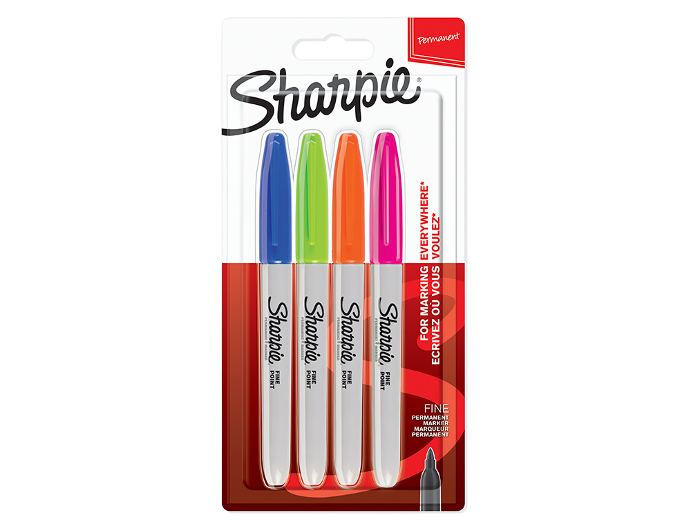 Rotulador sharpie permanente fino blister 4 unidades colores fantasia surtidos