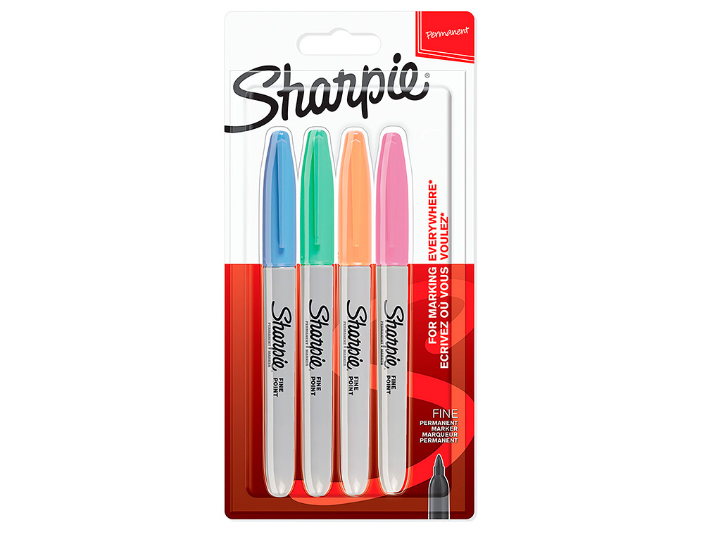 Rotulador sharpie permanente fino blister 4 unidades colores pastel surtidos