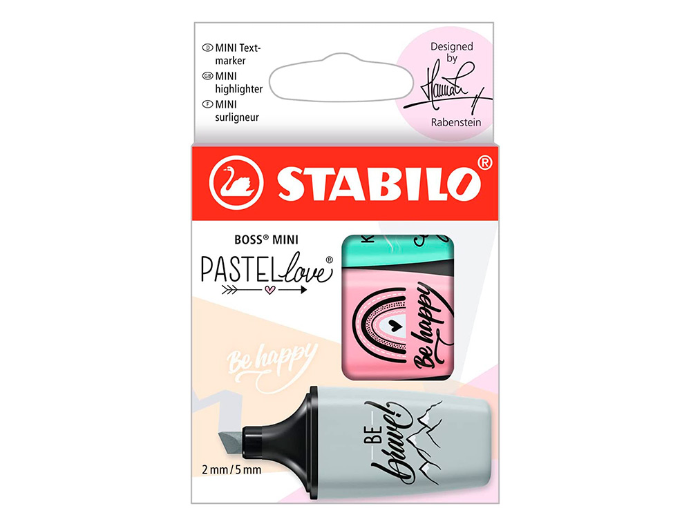 Rotulador stabilo boss mini pastel love estuche de 3 unidades pizca de menta/rubor rosa/toque de tur