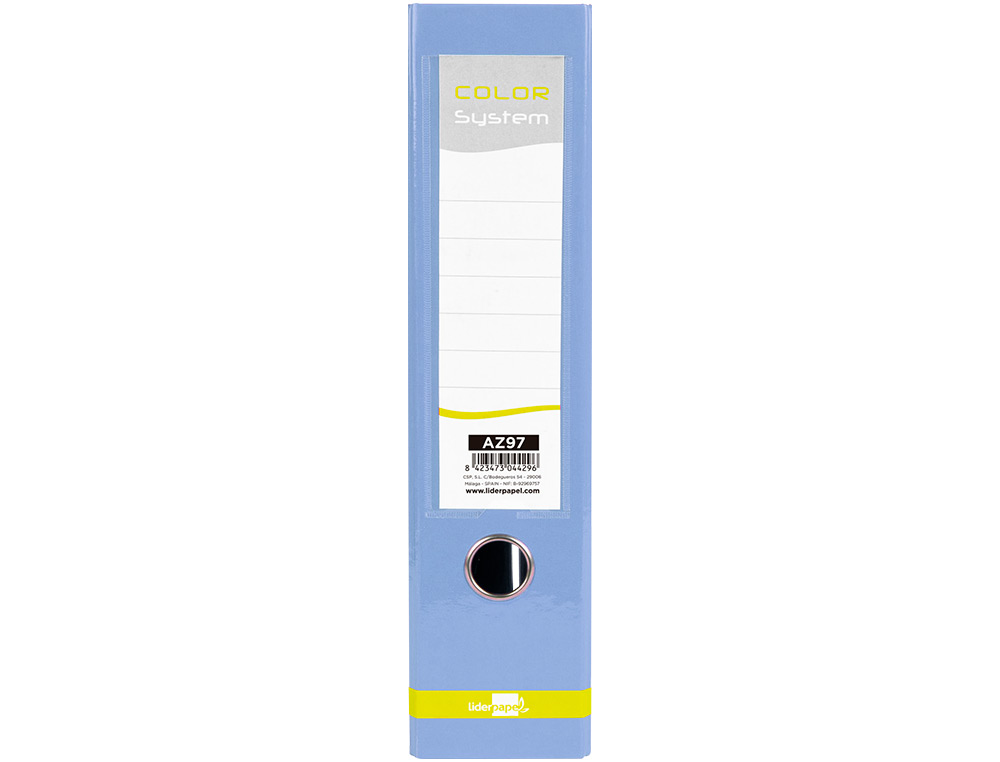 ARCHIVADOR DE PALANCA LIDERPAPEL A4 COLOR SYSTEM FORRADO SIN RADO LOMO 80 MM CELESTE COMPRESOR METALICO