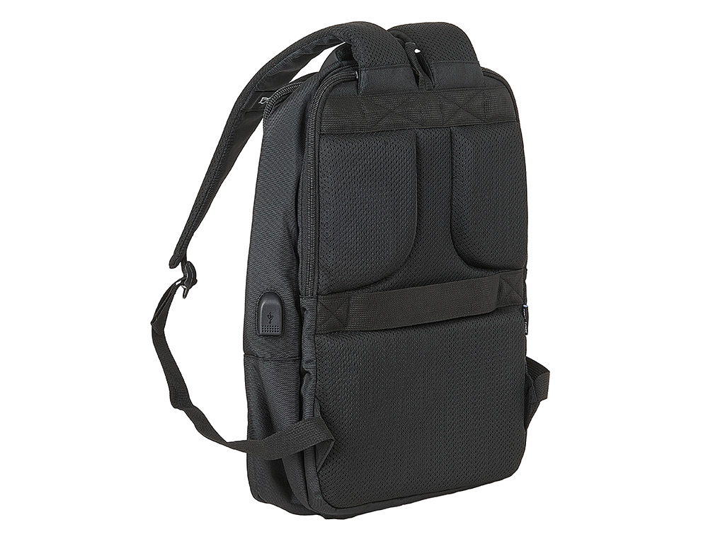 Mochila para portatil antartik 15,6/' con asa y 3 bolsillos exteriores adaptable a maleta color negro 290x440x150 mm