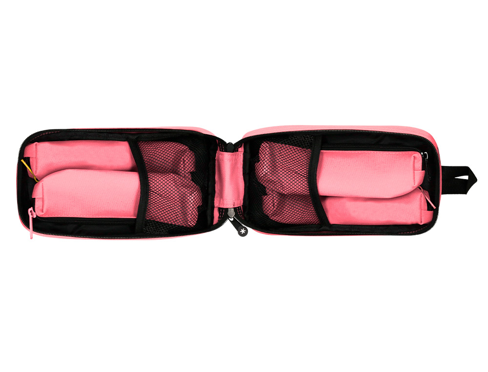ESTUCHE PORTATODO ANTARTIK FORMA DE MOCHILA CON BOLSILLO Y 4 DEPARTAMENTOS COLOR CORAL 230X50X120 MM
