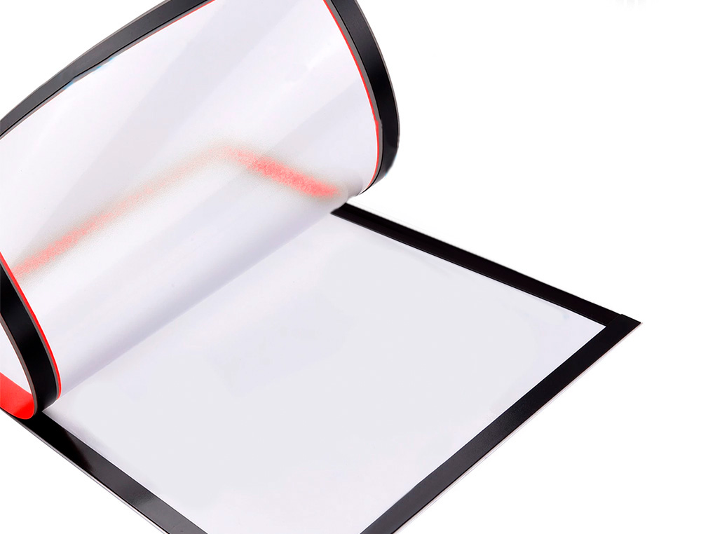 MOLDURA PORTA ANUNCIOS LIDERPAPEL MAGNETICA DIN A4 SUPORTE ADESIVO REMOVIVEL COR VERMELHO