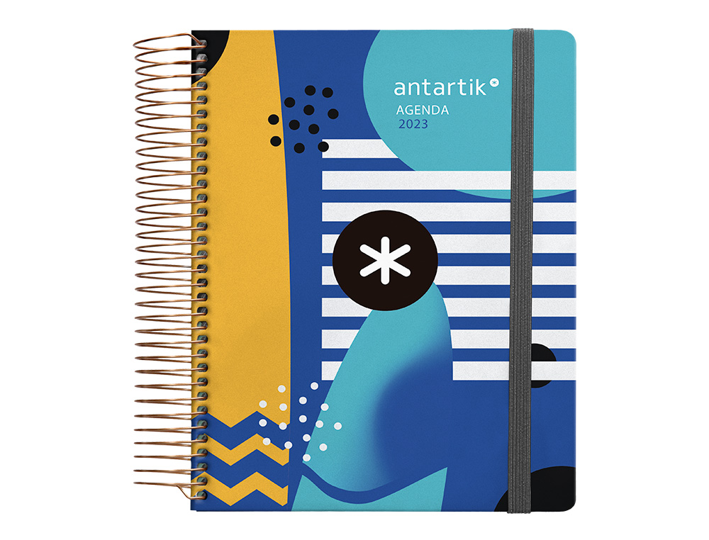 Agenda de oficina antartik 2023 dia pagina 90 gr sobre marcapaginas y 3 hojas de pegatinas amarillo 