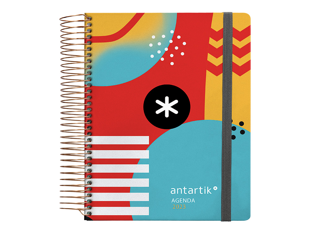 Agenda de oficina antartik 2023 dia pagina 90 gr sobre marcapaginas y 3 hojas de pegatinas rojo 165x