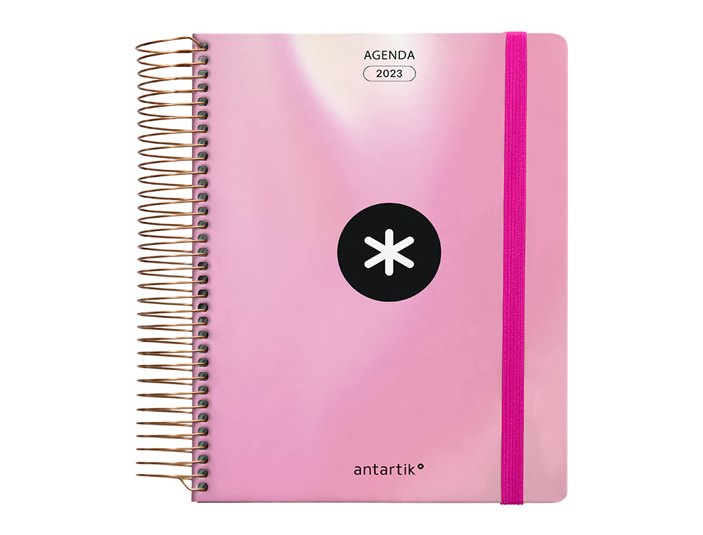 Agenda de oficina antartik 2023 semana vista 90 gr con sobre marcapaginas y 3 hojas pegatinas rosa 1