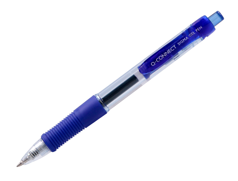 Boligrafo q-connect sigma retractil con sujecion de caucho tinta gel 0,5 mm color azul